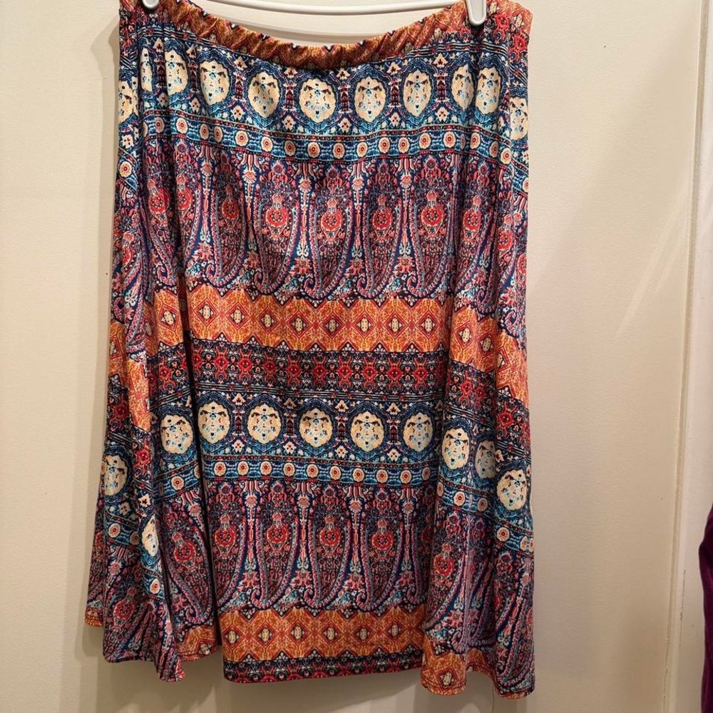 Pull-on, flowy Vintage Boho Paisley Geometric Print‎ Skirt 3X made in USA